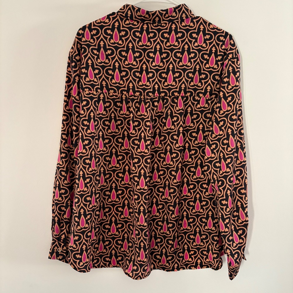 NEW Rose + Olive Womens XL Geometric Print Long Sleeve Button Up Blouse Artsy - Picture 6 of 8